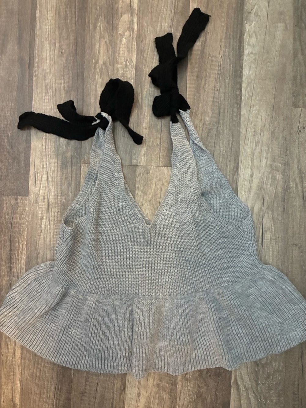 SHEIN Gray Knit Peplum Camisole with Black Tie Straps